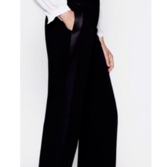 Equipment Hagan Tuxedo Satin Stripe Trousers Black Pants - Picture 3 of 16